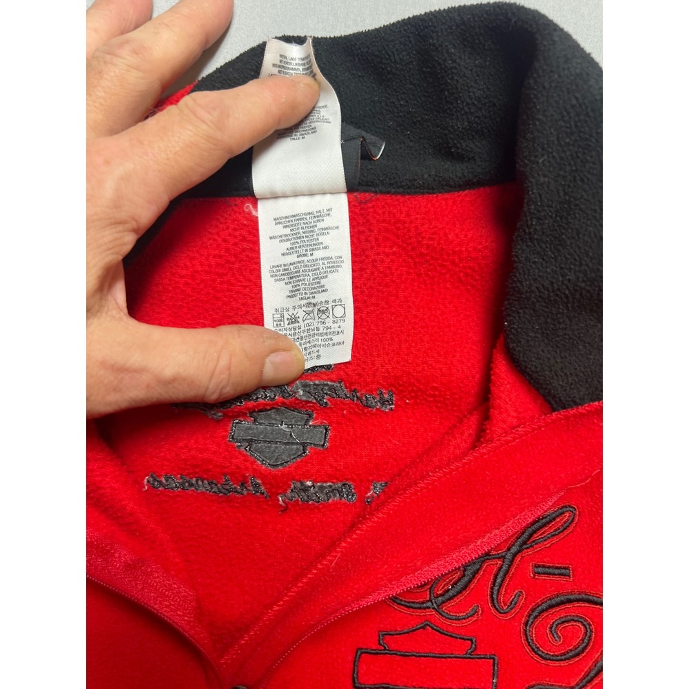 Harley-Davidson Womens Red Black Quarter Zip Fleece Pullover Jacket Medium - Picture 6 of 9